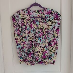 CAbi Eden Faux Wrap Top Blouse #5211 Medium M Floral Watercolor